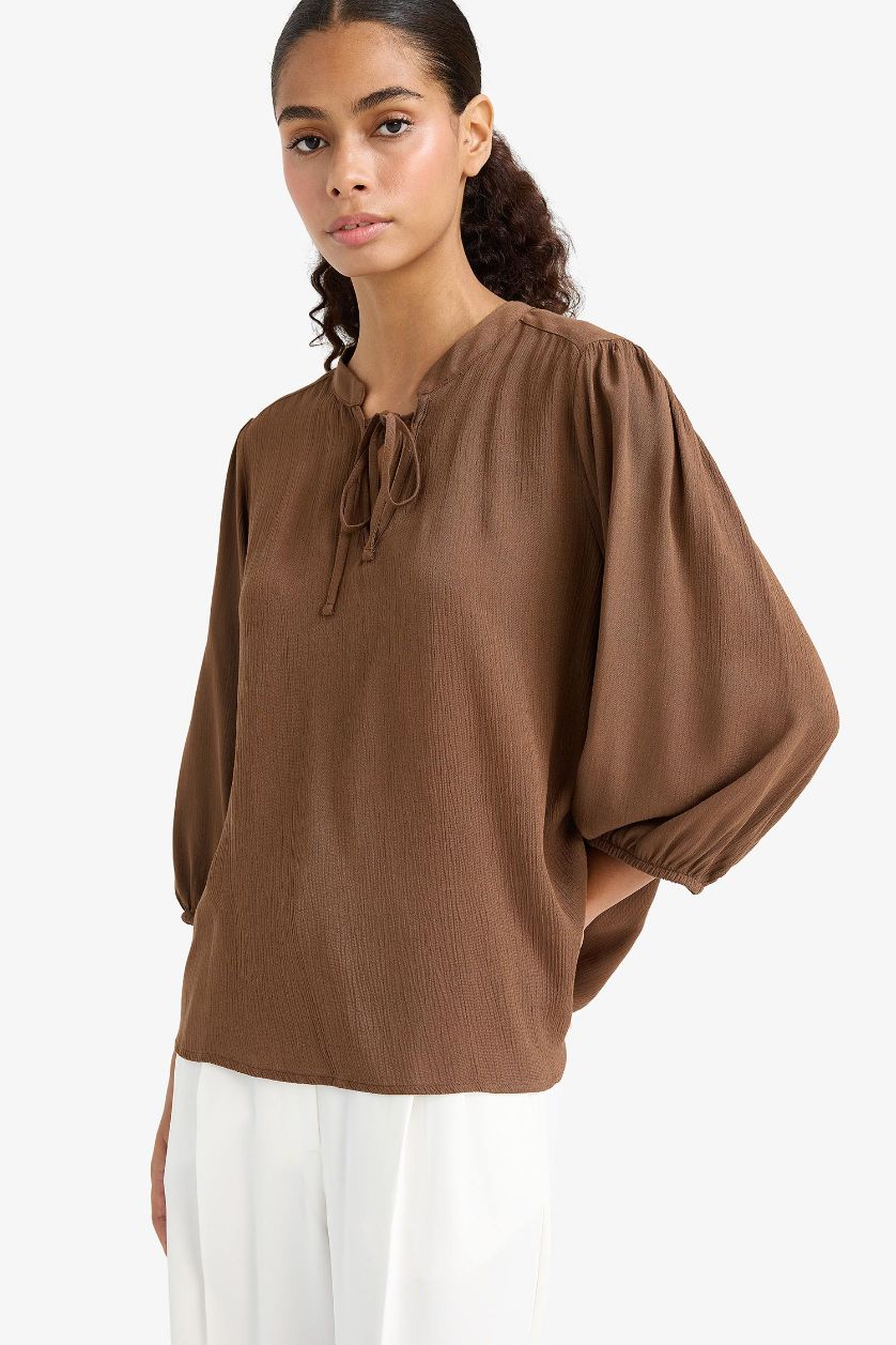 WOMAN Brown Regular Fit Long Sleeve Blouse