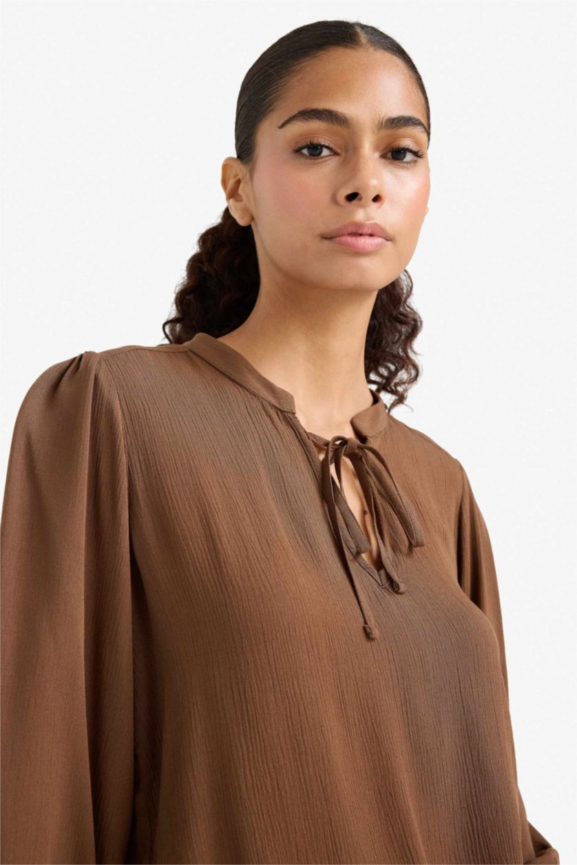 WOMAN Brown Regular Fit Long Sleeve Blouse