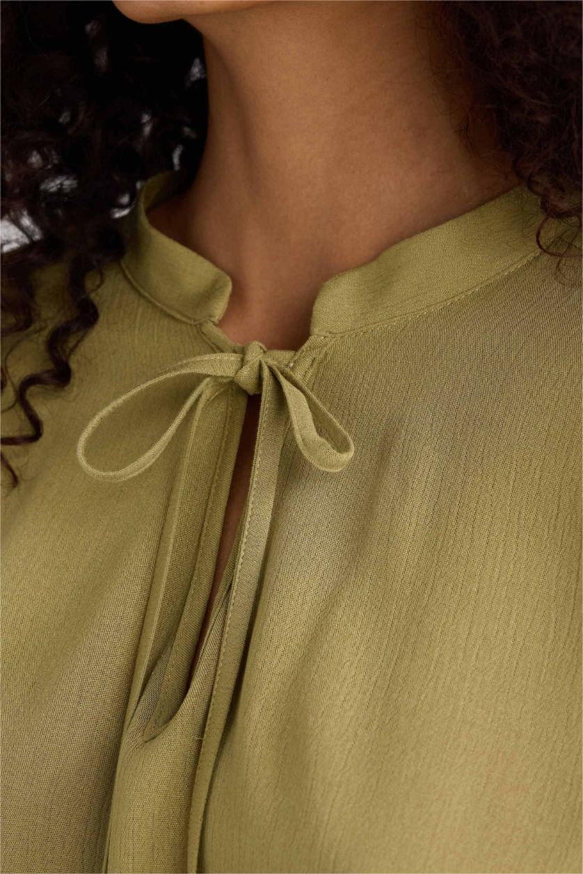 حريمي زيتوني بلوزة كم طويل فيسكوز كرنيل قصة عادية كاكي