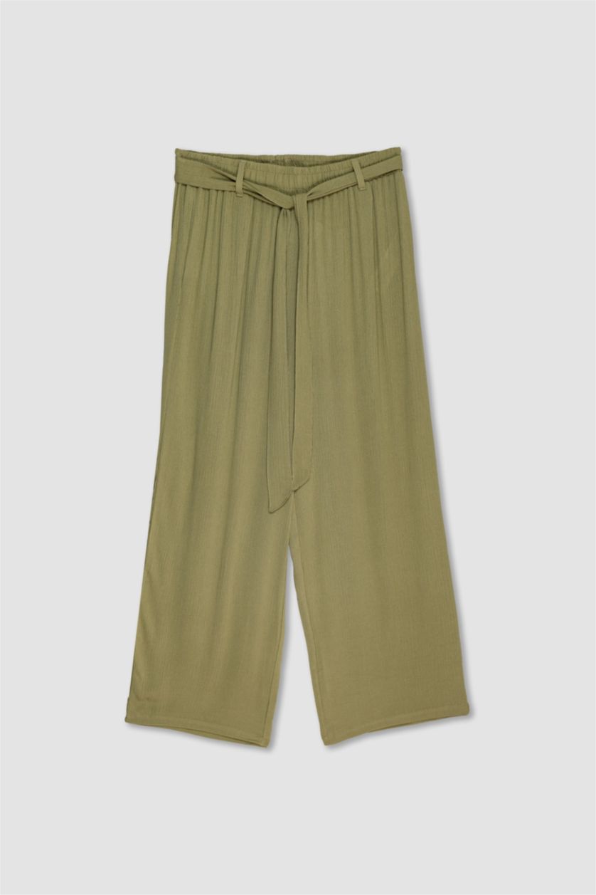 WOMAN Khaki Culotte Fit Crinkle Viscose