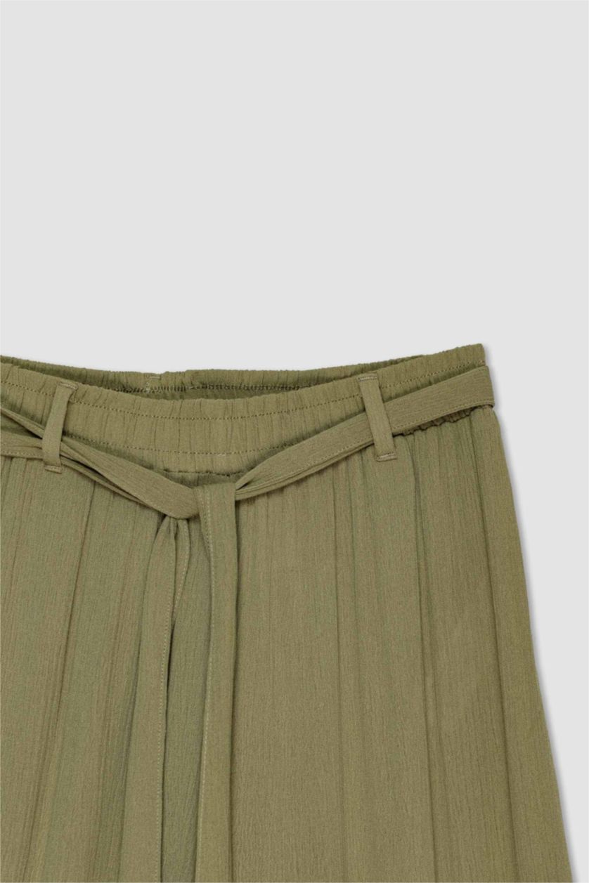 WOMAN Khaki Culotte Fit Crinkle Viscose