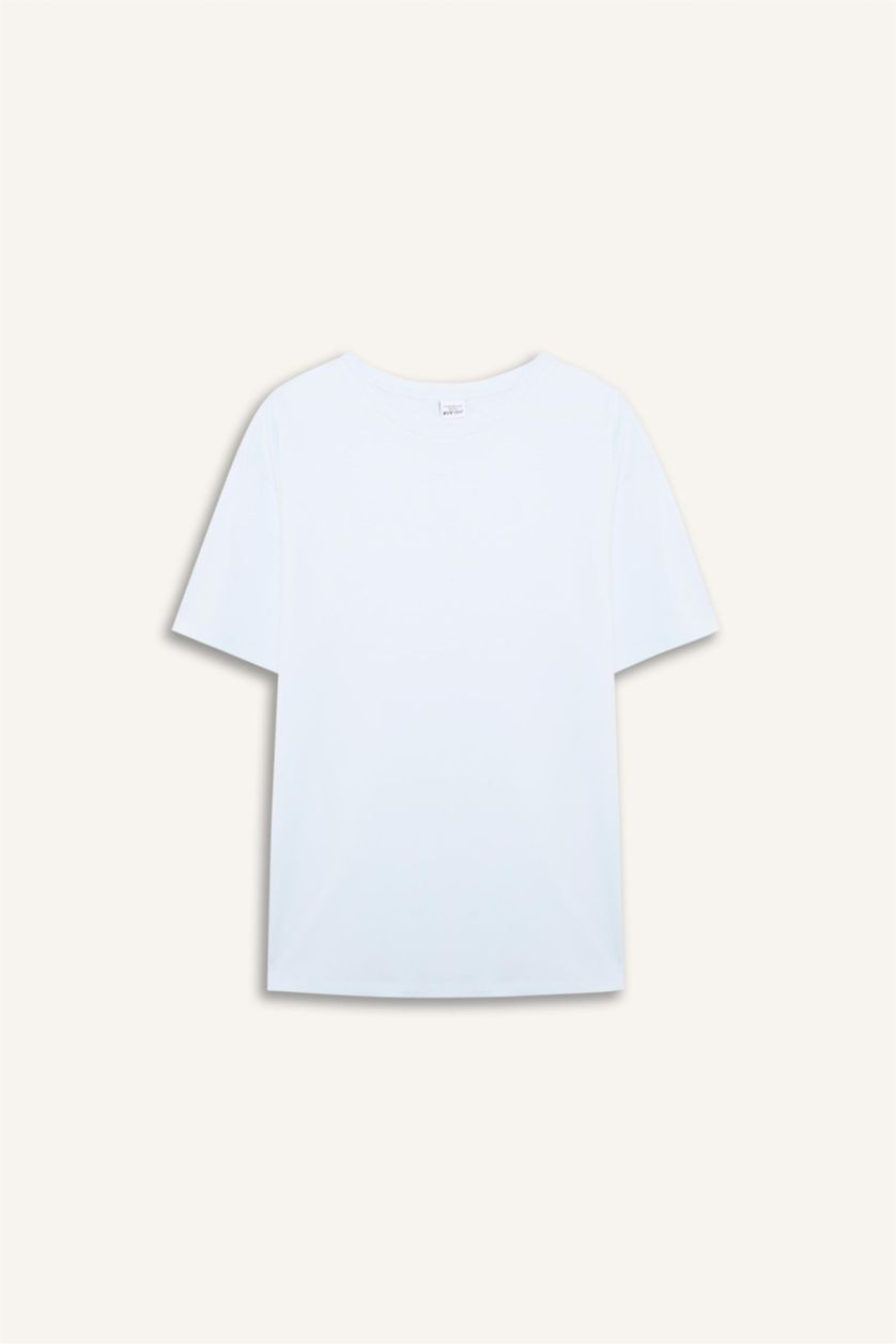 Kadın Açık Mavi Comfort Fit Bisiklet Yaka Sporcu Kısa Kollu Tişört