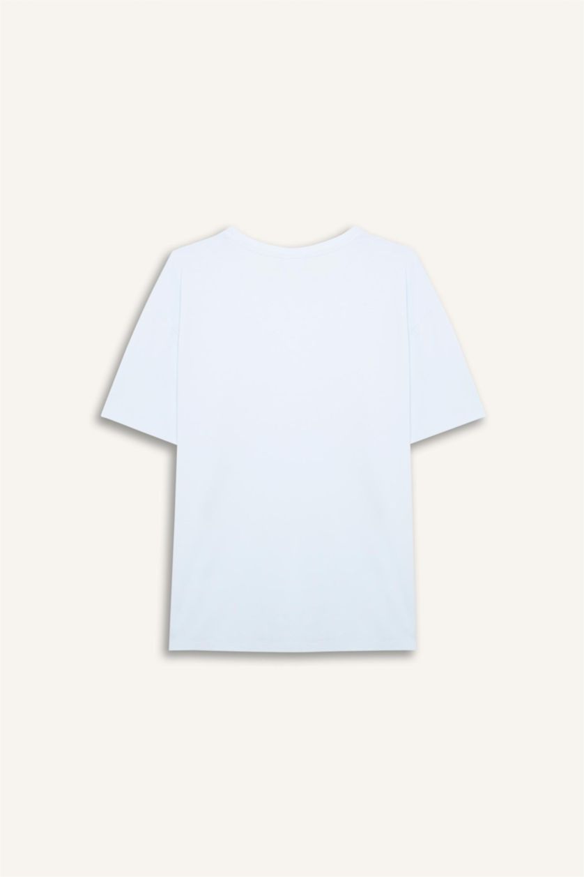 Kadın Açık Mavi Comfort Fit Bisiklet Yaka Sporcu Kısa Kollu Tişört