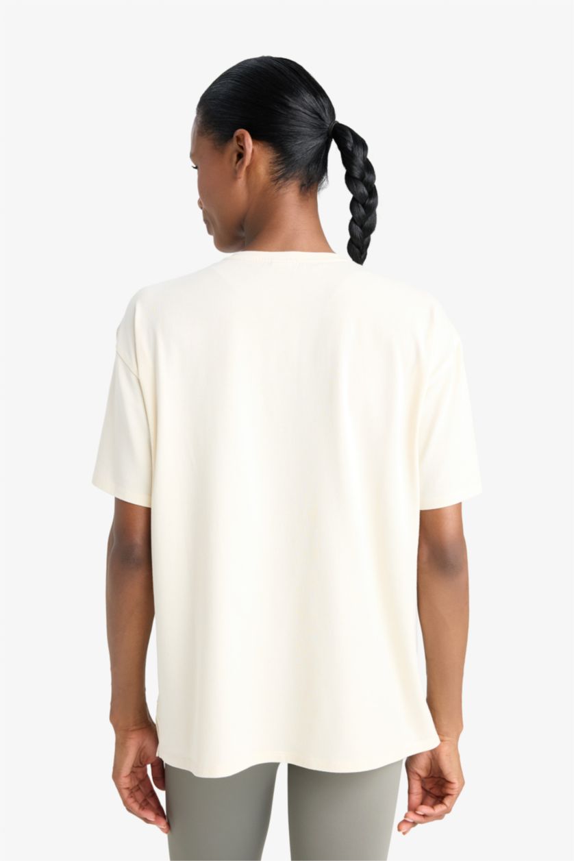 Woman Sand DeFactoFit Comfort Fit Sports Short Sleeve T-Shirt