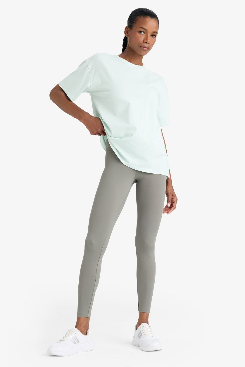 Kadın Mint Comfort Fit Bisiklet Yaka Sporcu Kısa Kollu Tişört