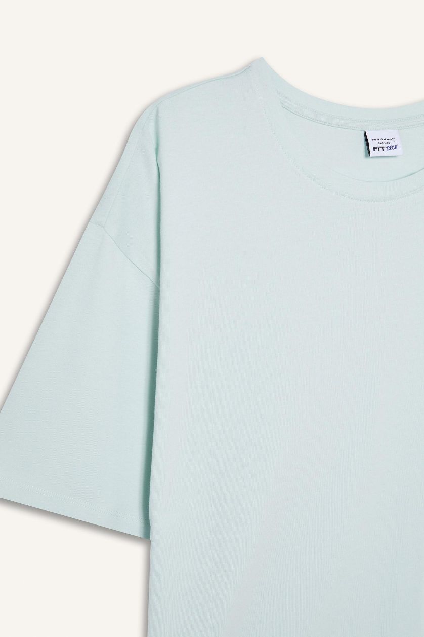 Kadın Mint Comfort Fit Bisiklet Yaka Sporcu Kısa Kollu Tişört