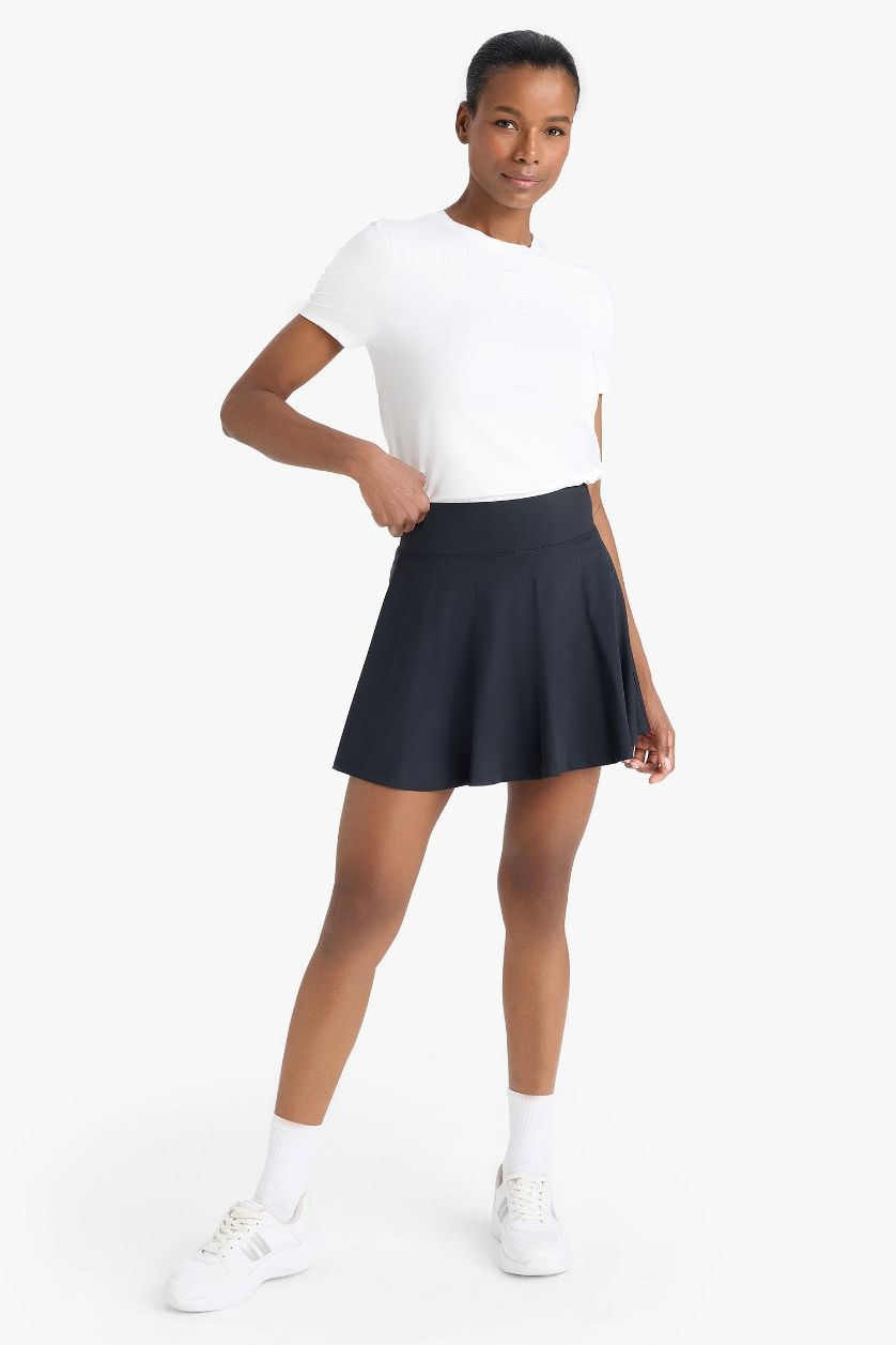 Kadın Siyah İçi Taytlı Pileli Mini Etek