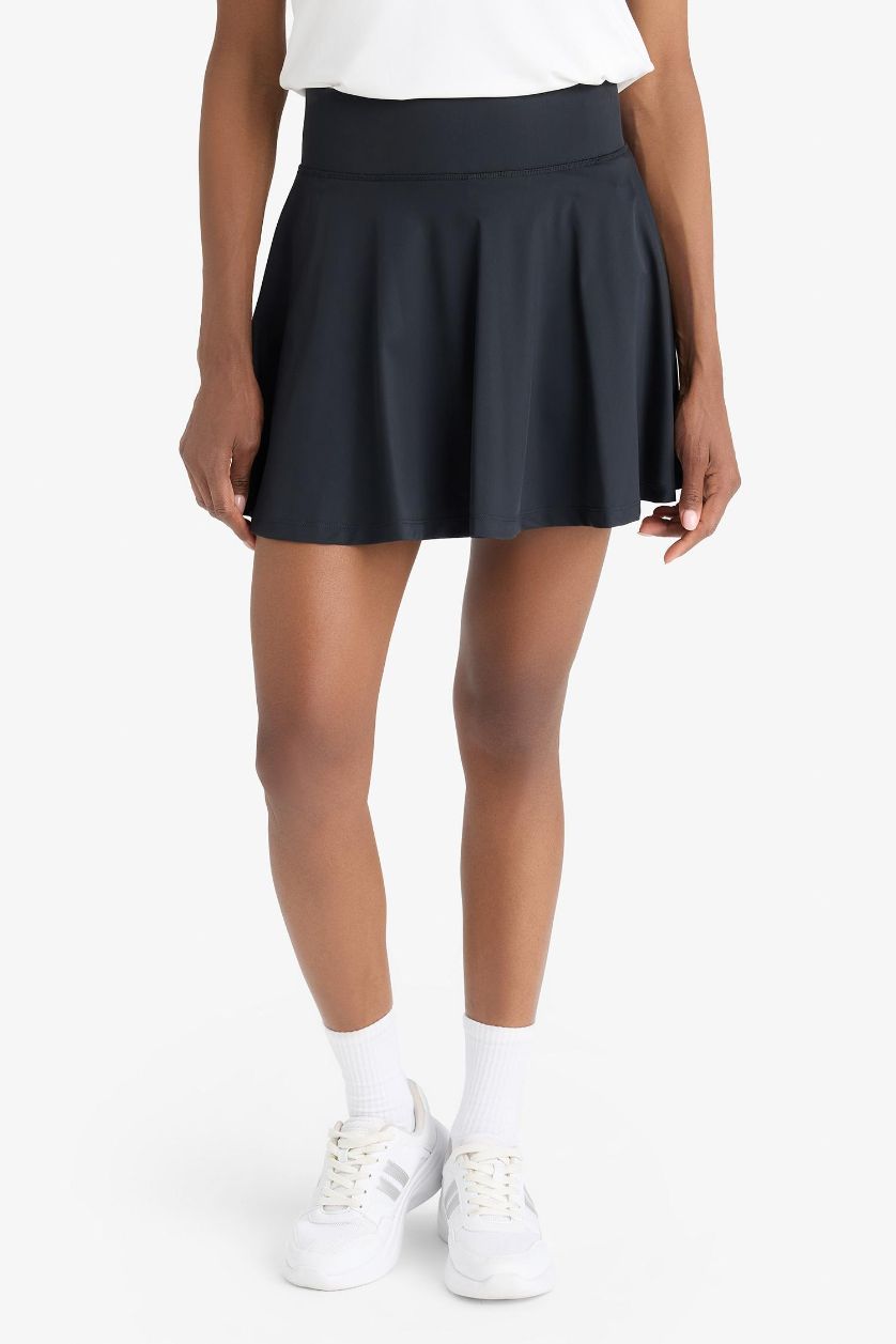 Kadın Siyah İçi Taytlı Pileli Mini Etek