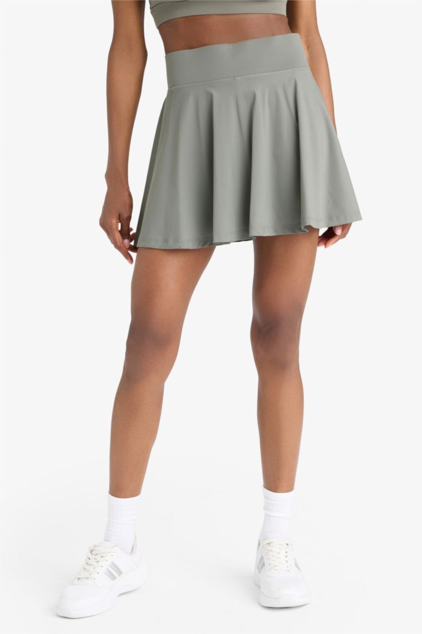 Kadın Haki İçi Taytlı Pileli Mini Etek