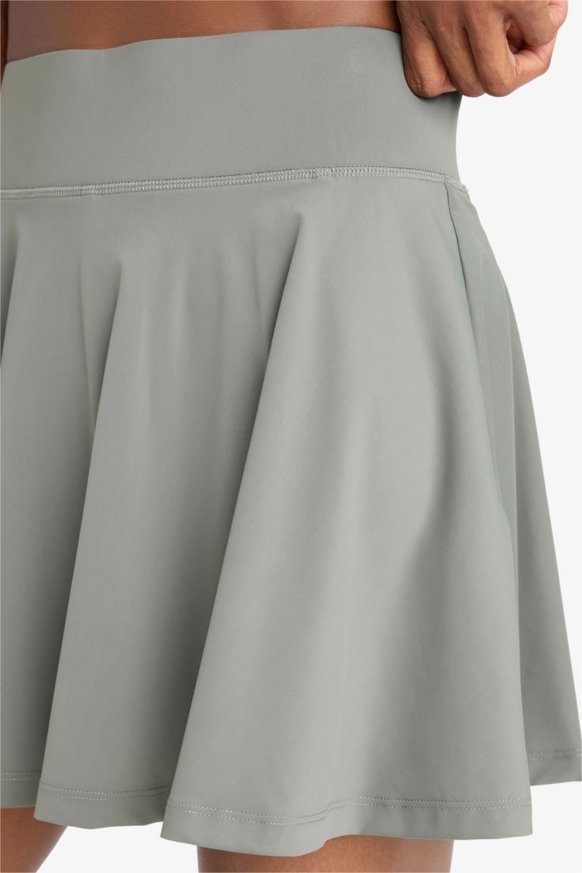 Kadın Haki İçi Taytlı Pileli Mini Etek