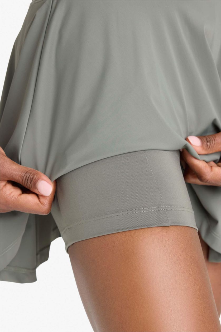 Kadın Haki İçi Taytlı Pileli Mini Etek