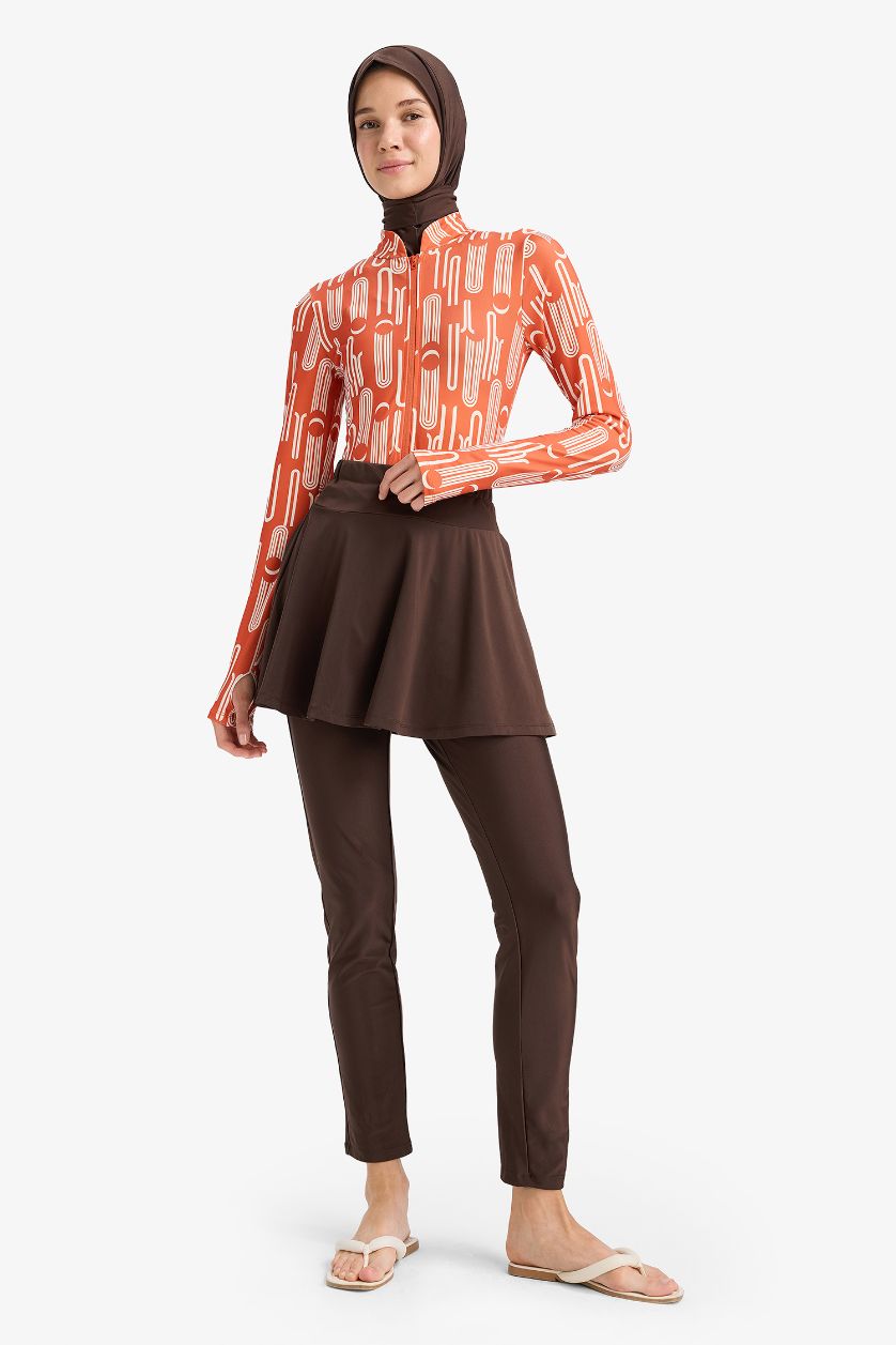 Kadın Koyu Bordo Regular Fit Baskılı Hızlı Kuruyan Su İtici 5'li Burkini Takım