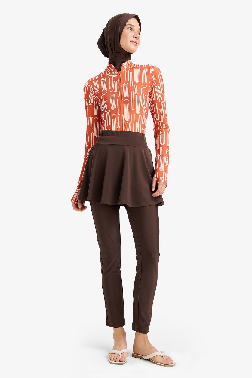 Kadın Koyu Bordo Regular Fit Baskılı Hızlı Kuruyan Su İtici 5'li Burkini Takım