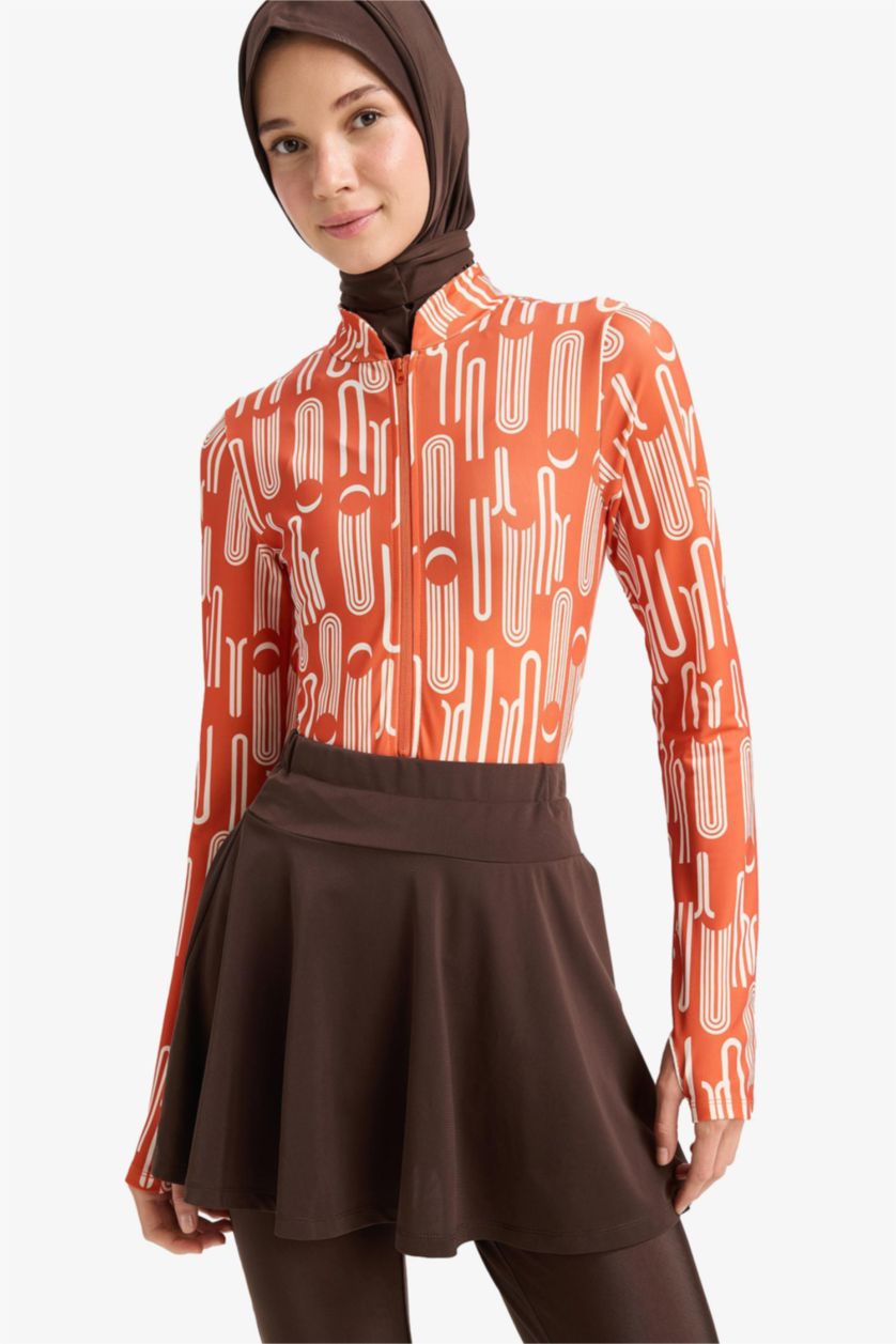 Kadın Koyu Bordo Regular Fit Baskılı Hızlı Kuruyan Su İtici 5'li Burkini Takım