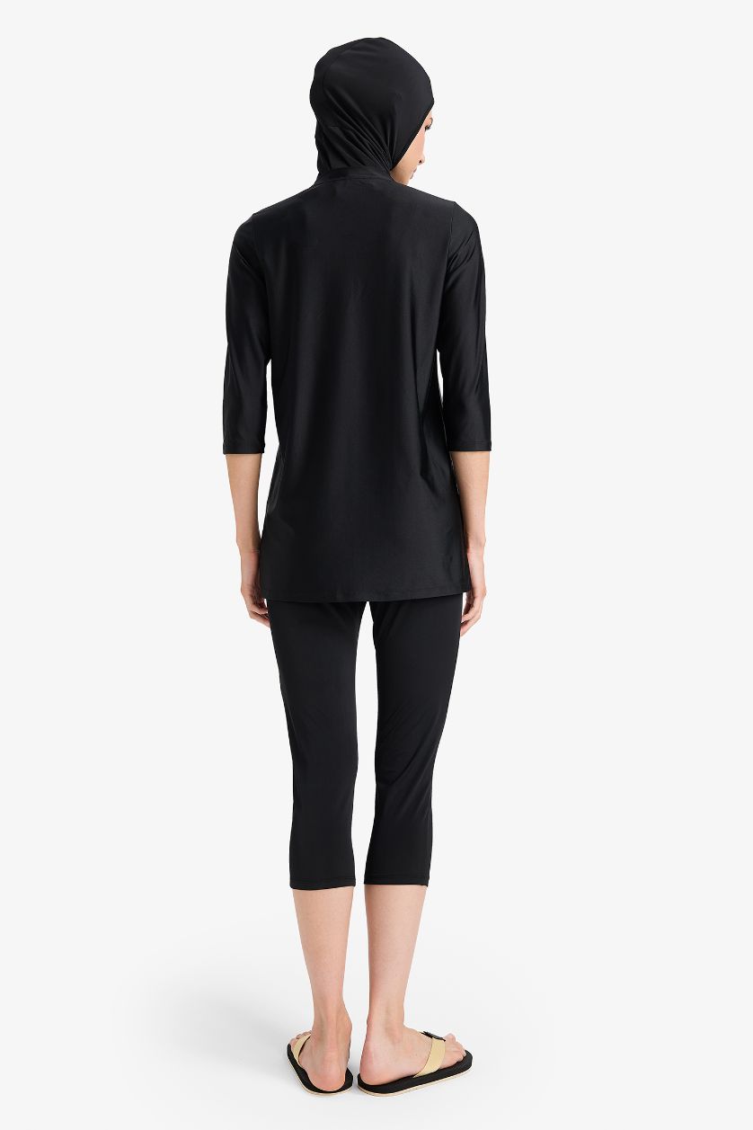 Kadın Siyah Regular Fit 4'lü Hızlı Kuruyan Burkini Tesettür Basic Düz Mayo Takım