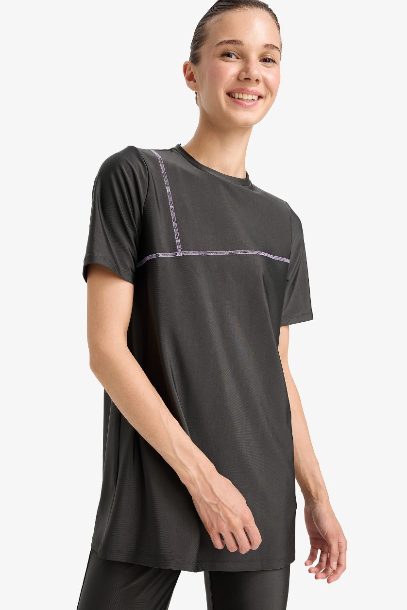 Kadın Antrasit Regular Fit 4'lü Hızlı Kuruyan Burkini Tesettür Basic Düz Mayo Takım