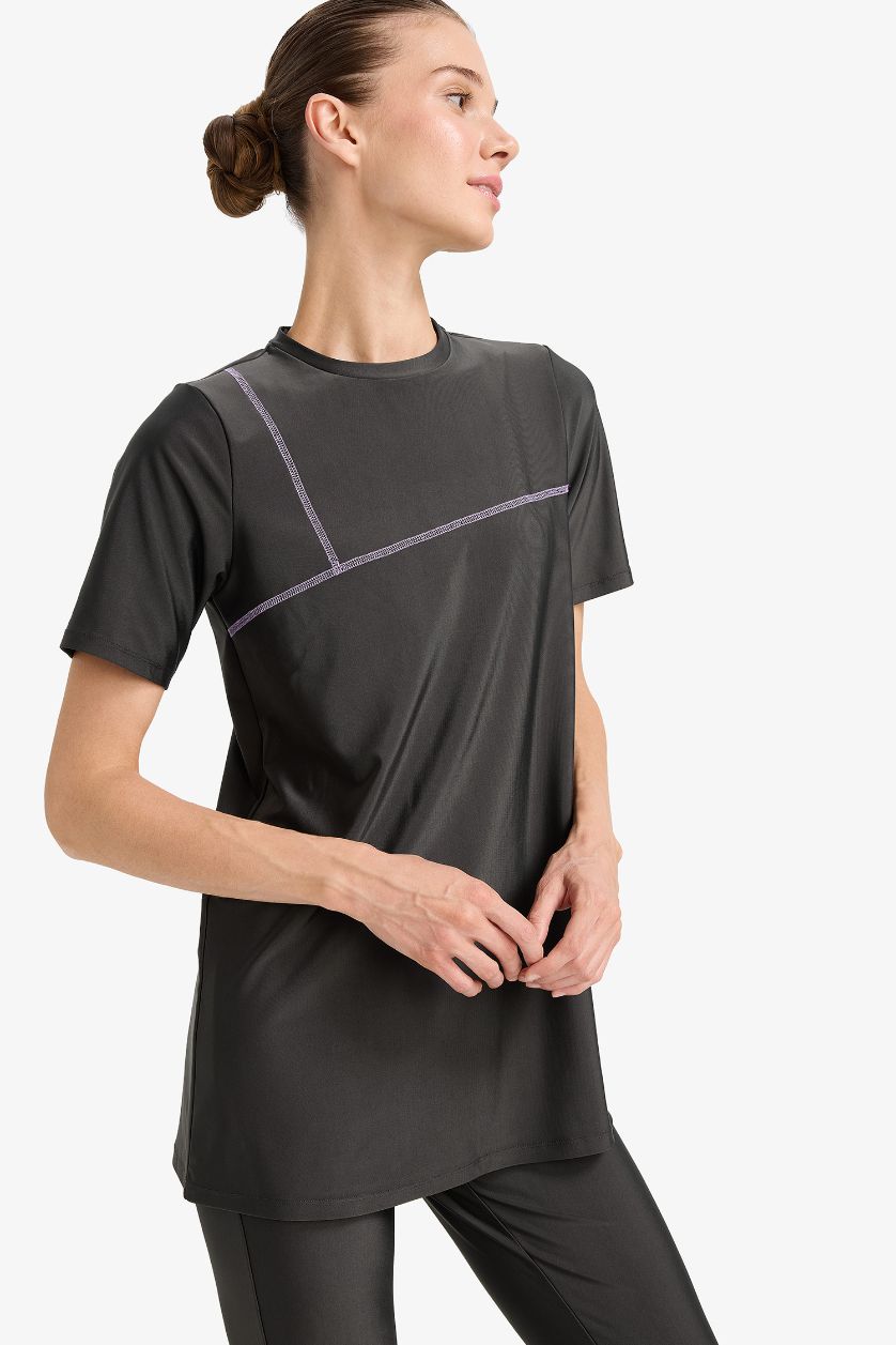 Kadın Antrasit Regular Fit 4'lü Hızlı Kuruyan Burkini Tesettür Basic Düz Mayo Takım