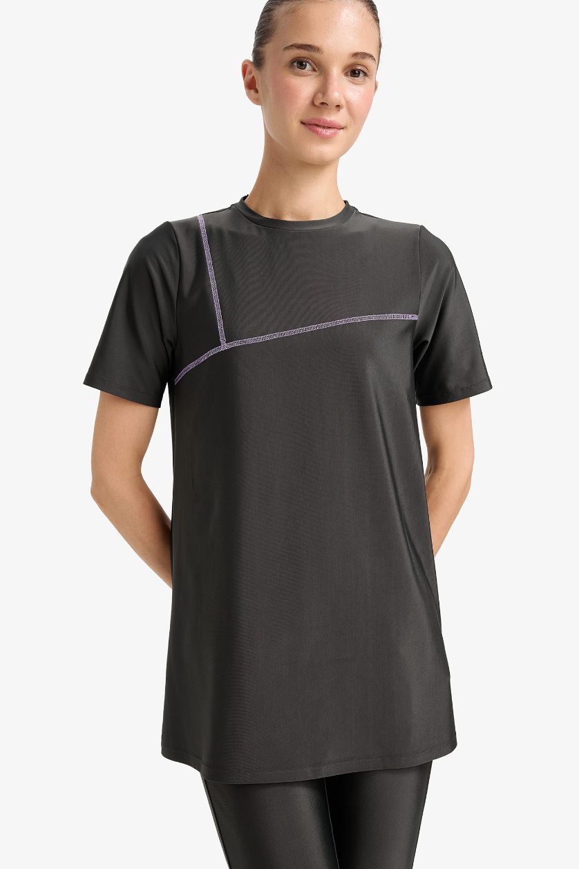 Kadın Antrasit Regular Fit 4'lü Hızlı Kuruyan Burkini Tesettür Basic Düz Mayo Takım