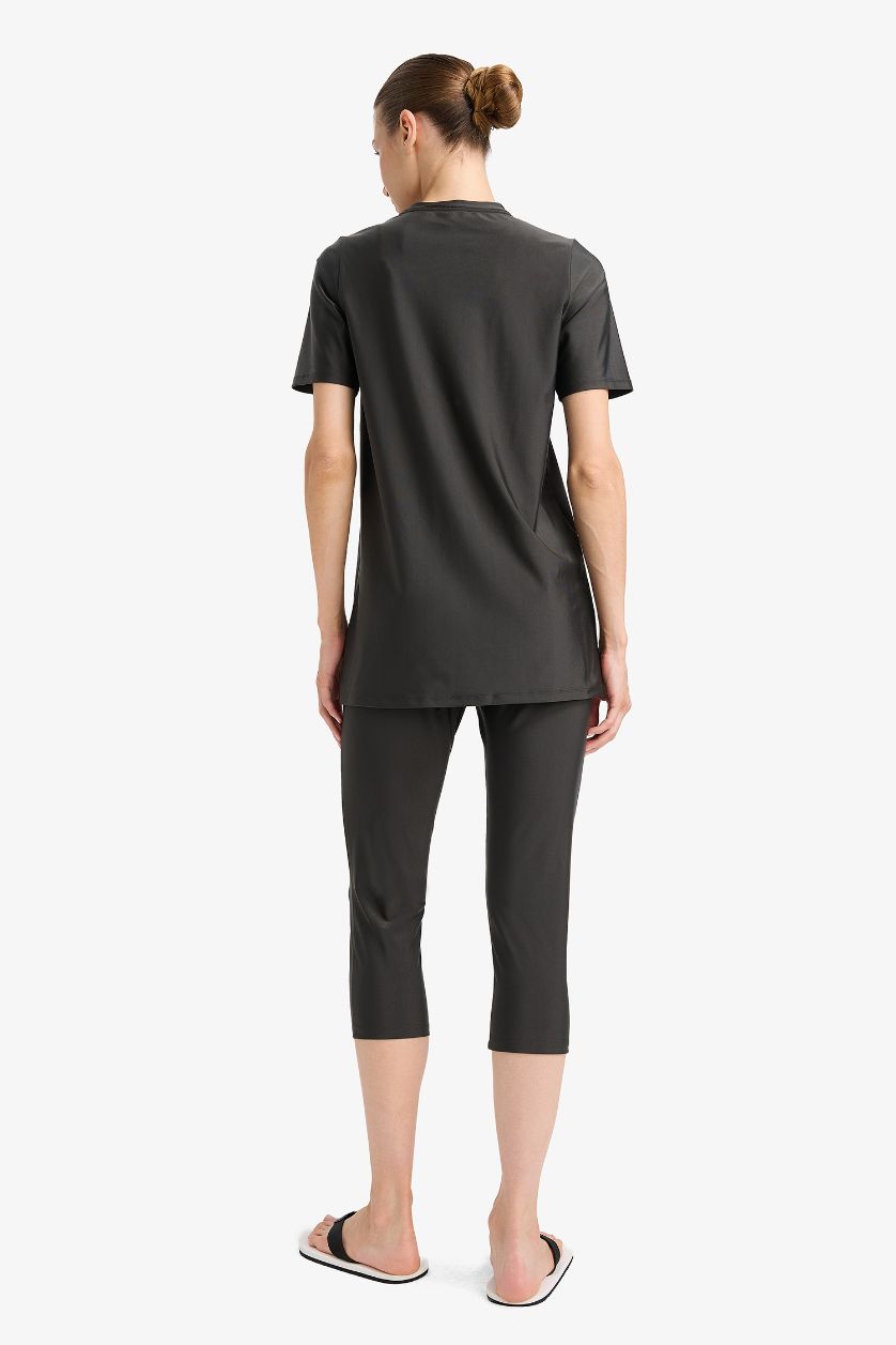 Kadın Antrasit Regular Fit 4'lü Hızlı Kuruyan Burkini Tesettür Basic Düz Mayo Takım