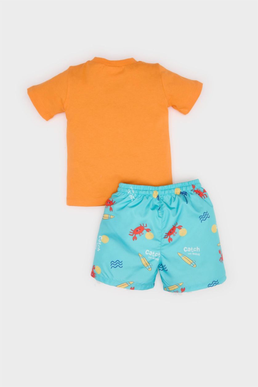 Малыши мальчики Оранжевый Комплект из 2 предметов для мальчика с рисунком краба, шорты для плавания на резинке и футболка с коротким рукавом