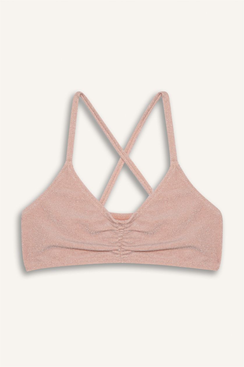 بناتي زهري طقم بكيني بناتي قماش لامع - قطعتين