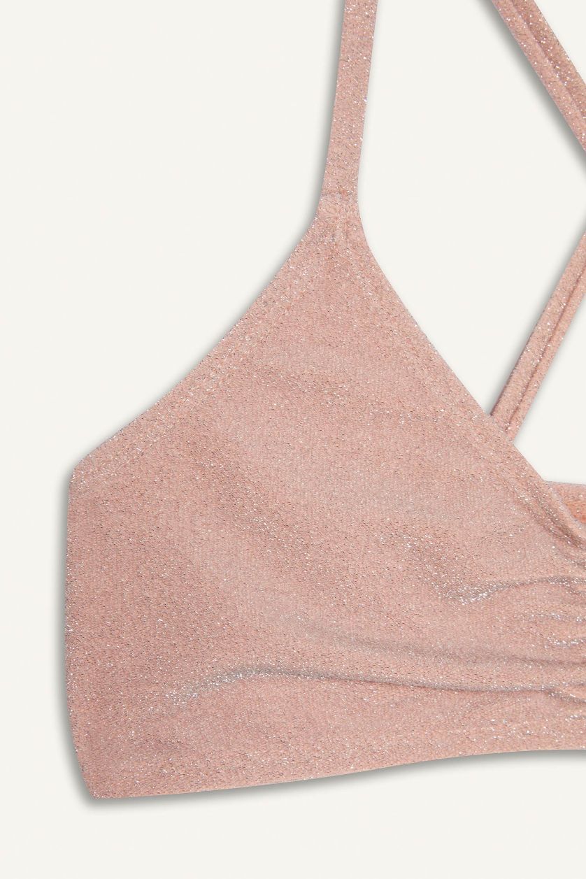 بناتي زهري طقم بكيني بناتي قماش لامع - قطعتين