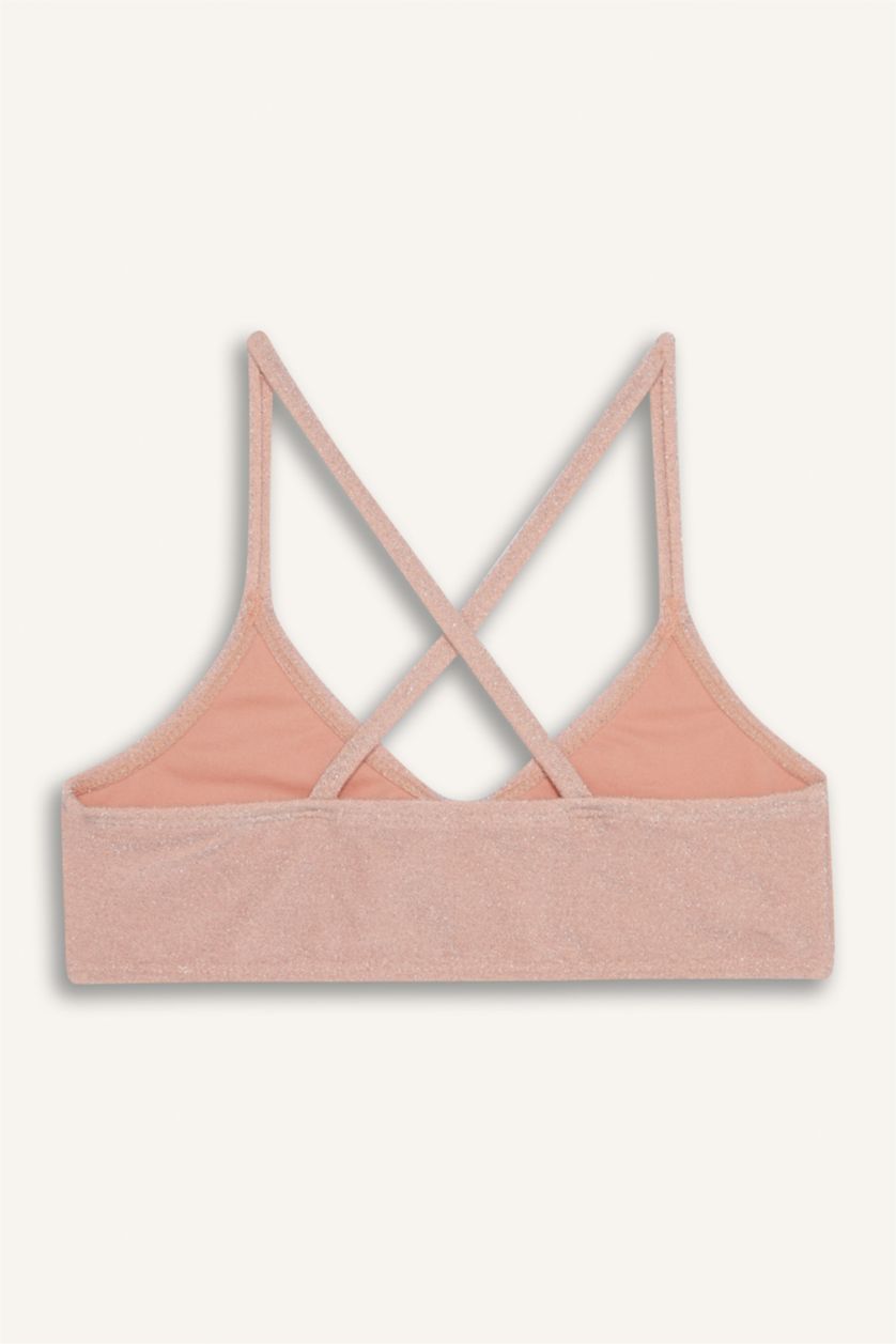 بناتي زهري طقم بكيني بناتي قماش لامع - قطعتين