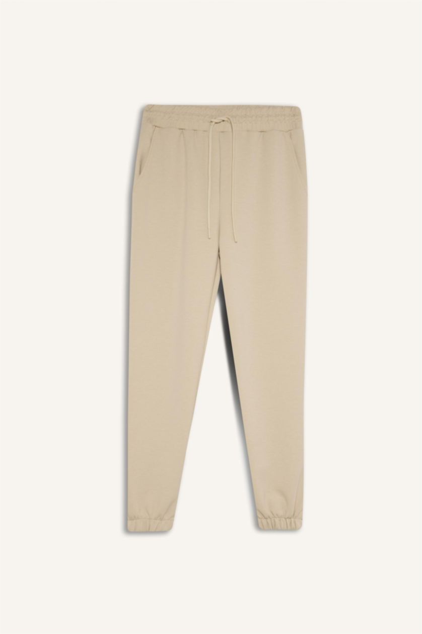 Kadın Kum Standart Fit Uzun İnce Jogger Eşofman Altı Cepli Beli Paçası Lastikli