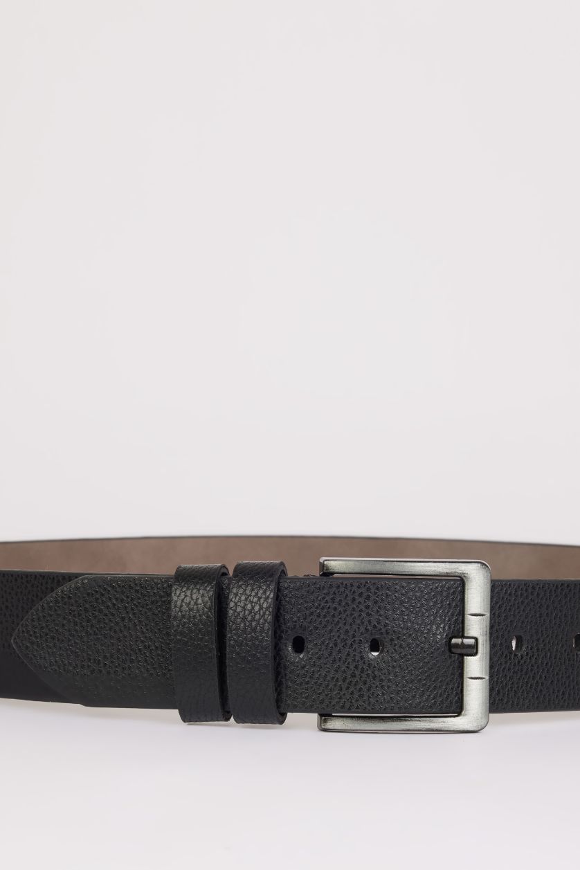 MAN Black Man Rectangle Clasp Faux Leather Denim Belt