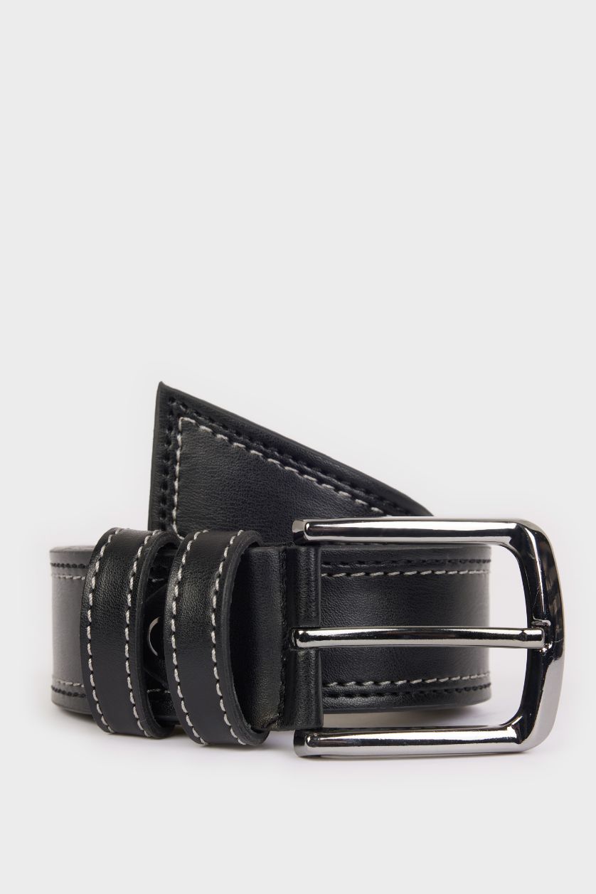 Erkek Siyah Erkek Dikdörtgen Toka Suni Deri Jean Kemeri