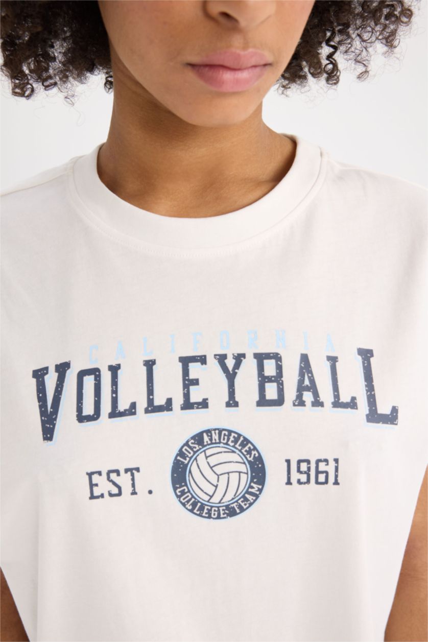 نساء بيج فاتح تيشيرت رياضي اوفر سايز بياخة مستديرة من DeFactoFit