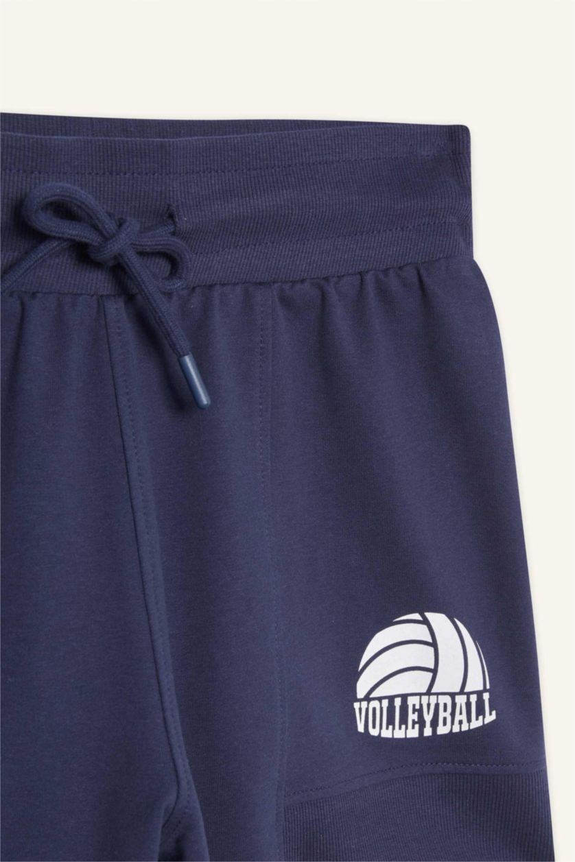 Kadın Lacivert Standart Fit Beli Bağcıklı Baskılı Şort