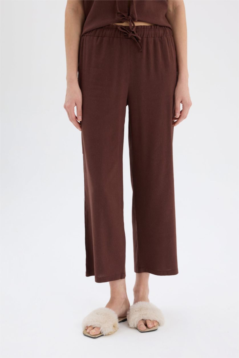 نساء بني سيت بجامة كتان قصة عادية نص ردن من Fall in Love - قطعتين