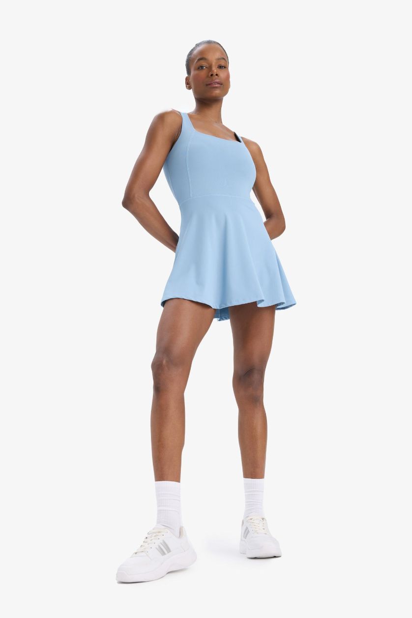 Kadın Mavi Standart Fit Kalın Askılı İçi Kısa Taytlı Tenis Elbisesi