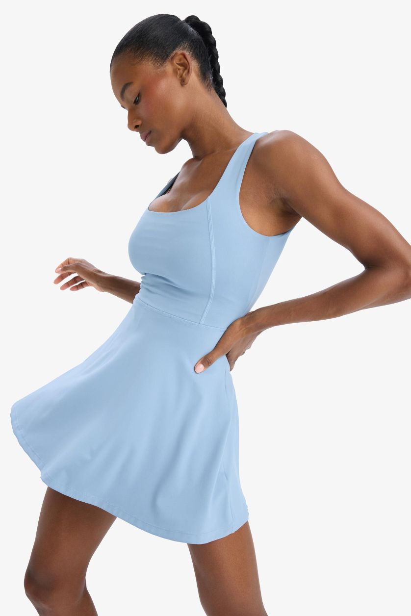 Kadın Mavi Standart Fit Kalın Askılı İçi Kısa Taytlı Tenis Elbisesi