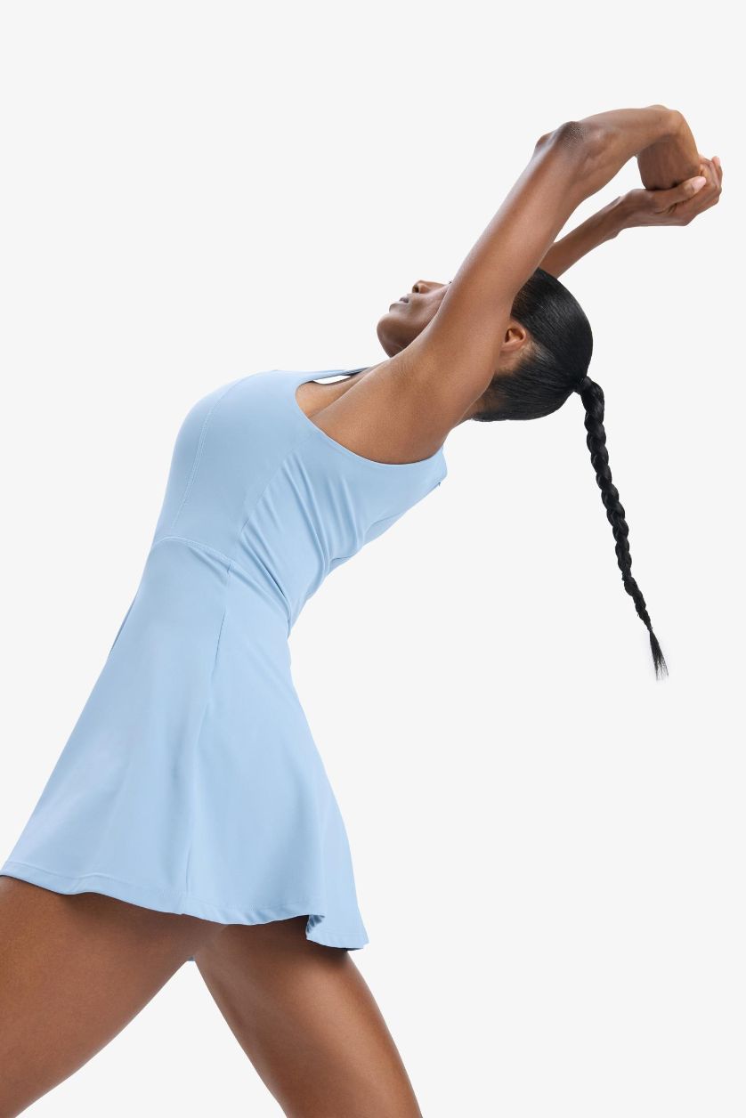 Kadın Mavi Standart Fit Kalın Askılı İçi Kısa Taytlı Tenis Elbisesi