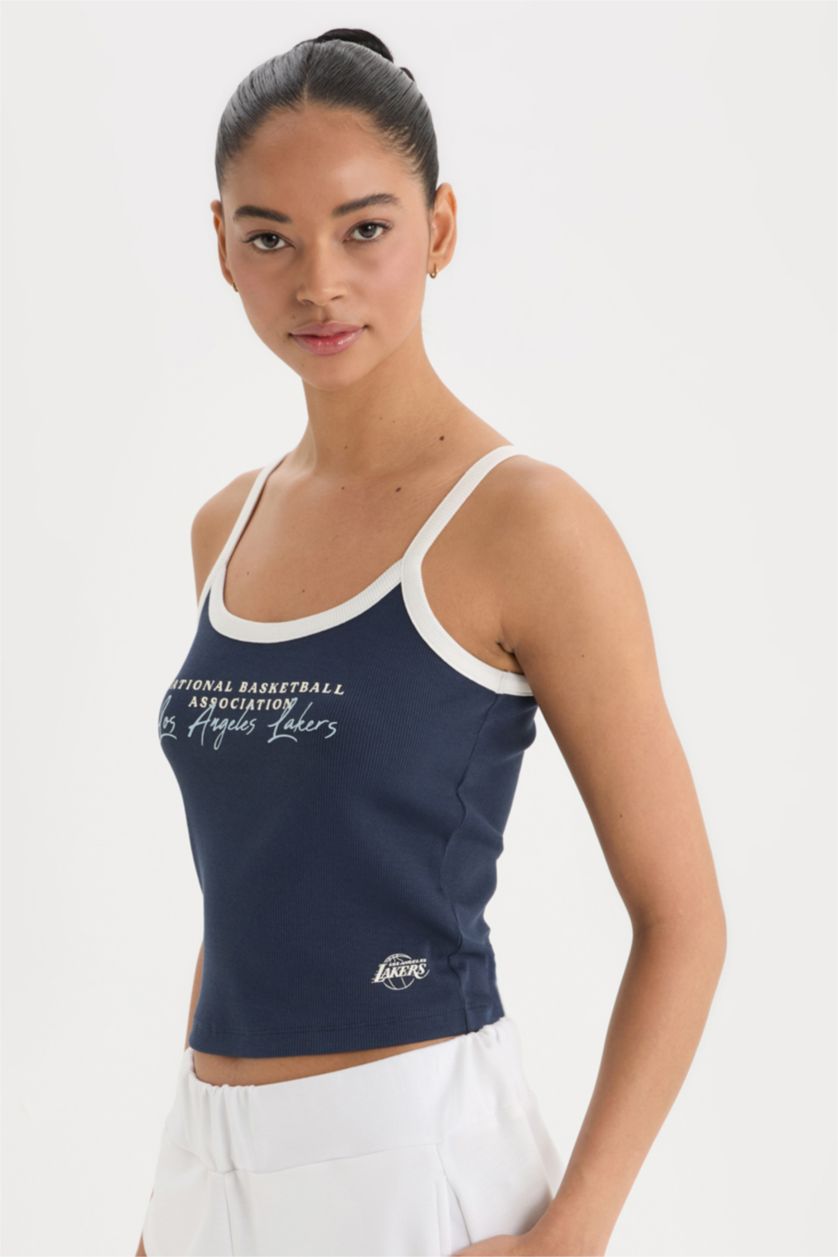 WOMAN NAVY Slim Fit Ribana Sleeveless NBA Los Angeles Lakers Licensed Tank Top