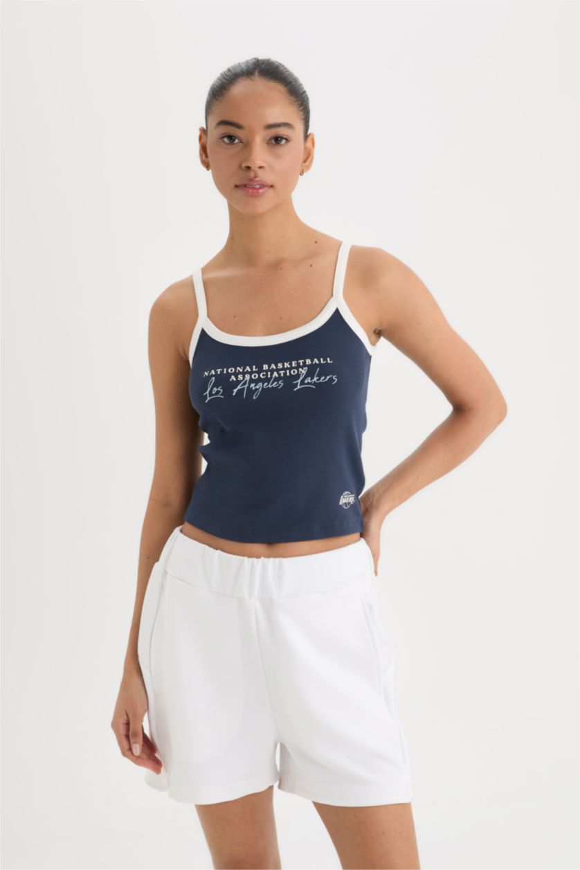 WOMAN NAVY Slim Fit Ribana Sleeveless NBA Los Angeles Lakers Licensed Tank Top
