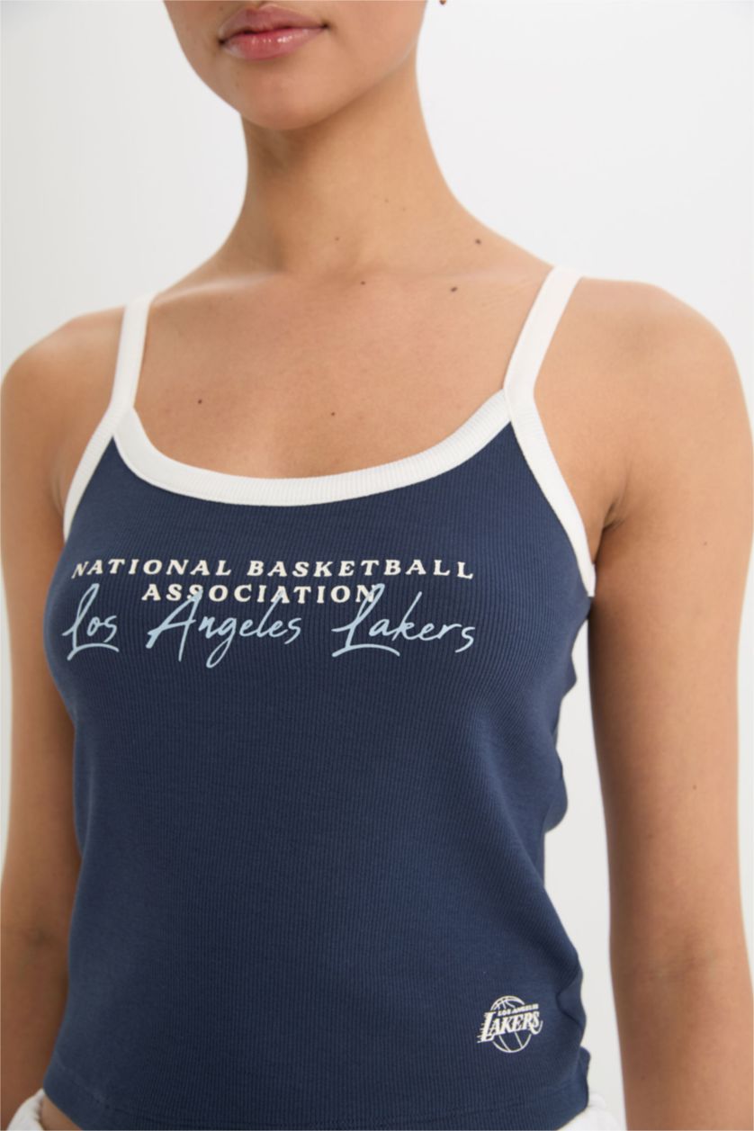 WOMAN NAVY Slim Fit Ribana Sleeveless NBA Los Angeles Lakers Licensed Tank Top