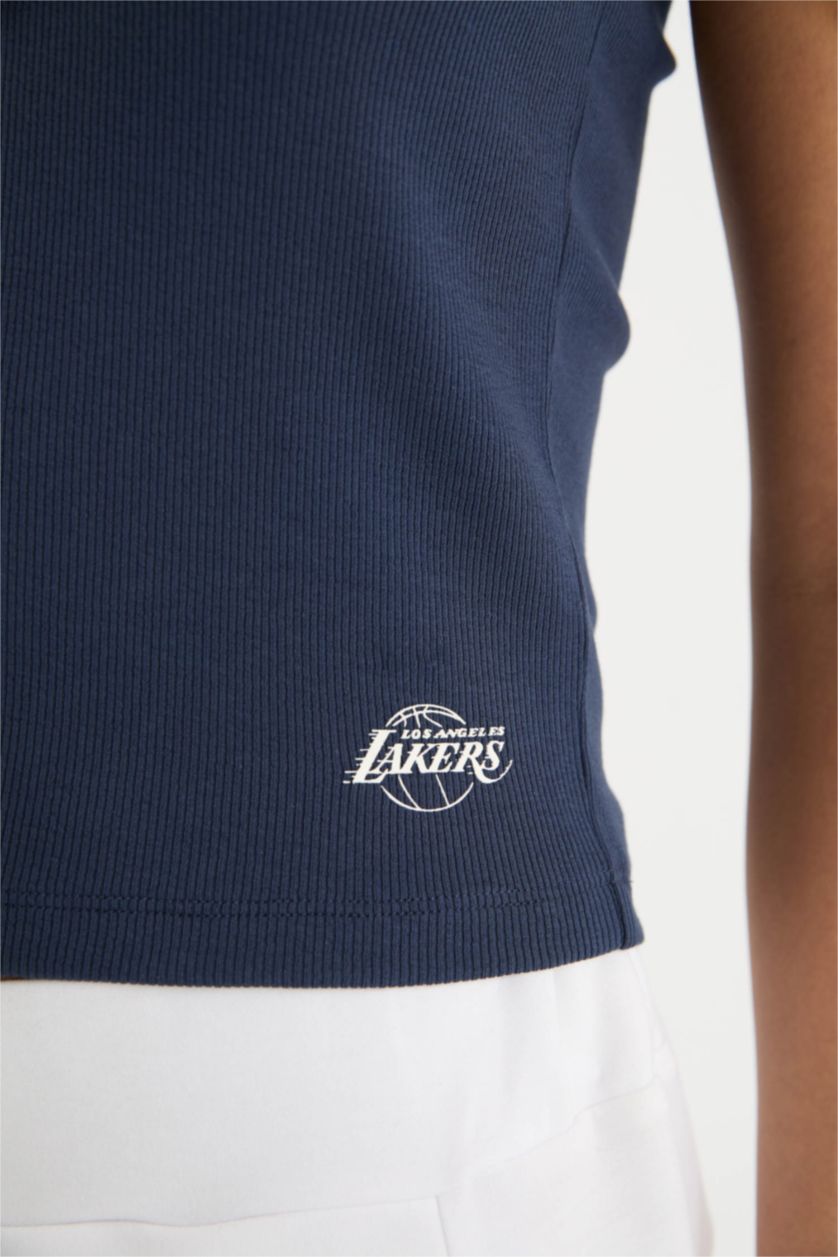 WOMAN NAVY Slim Fit Ribana Sleeveless NBA Los Angeles Lakers Licensed Tank Top