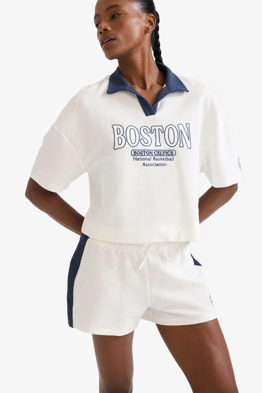 WOMAN Ecru DeFactoFit NBA Boston Celtics Waffle Polo T-Shirt