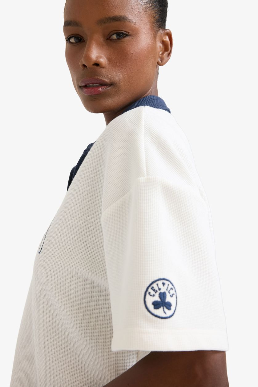 WOMAN Ecru DeFactoFit NBA Boston Celtics Waffle Polo T-Shirt