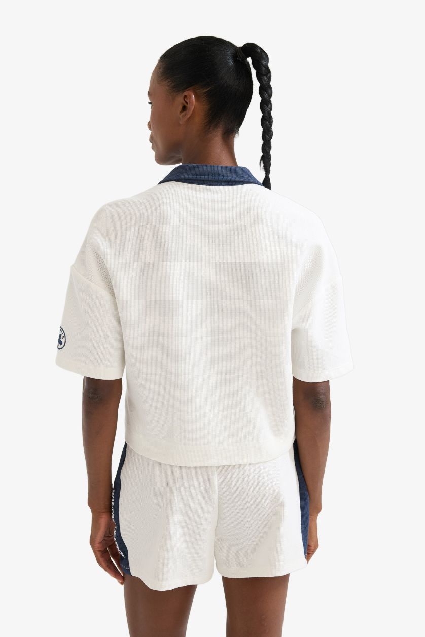 WOMAN Ecru DeFactoFit NBA Boston Celtics Waffle Polo T-Shirt