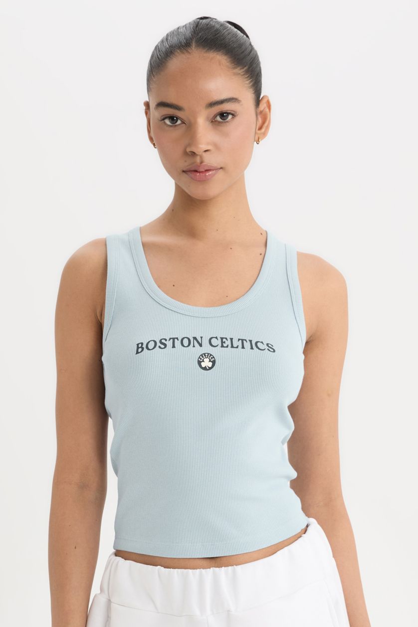 حريمي DULL BLUE تيشيرت كروب رياضي مضلع سليم فيت برقبة مستديرة من بوسطن سيلتكس