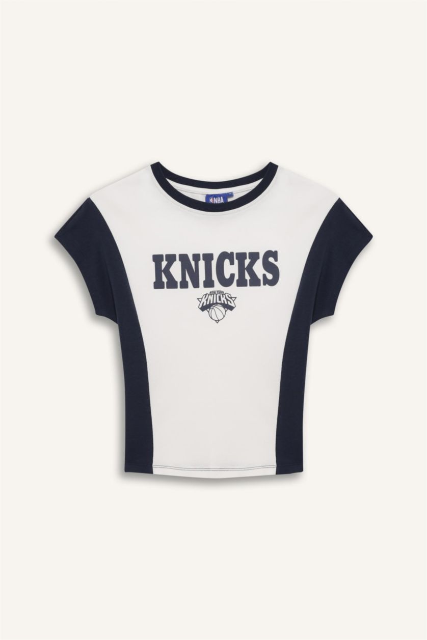 Kadın Ekru NBA Brooklyn Nets Slim Fit Dar Kesim Bisiklet Yaka Kısa Kollu Tişört