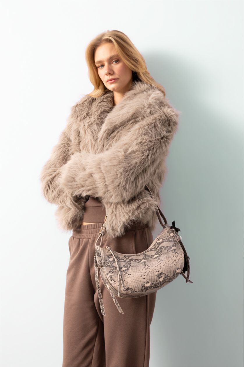 Kadın Vizon Kadın Suni Deri Yılan Derisi Desenli Omuz Çantası