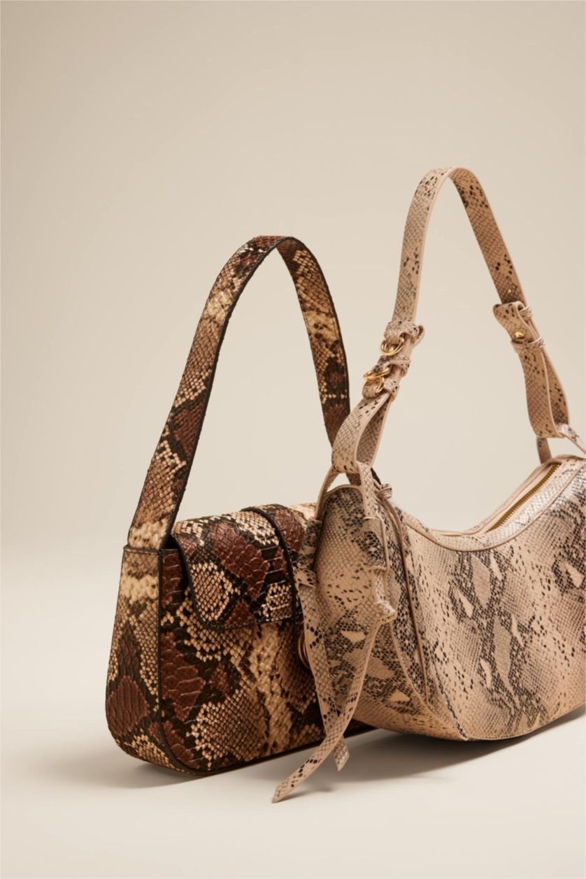 Kadın Vizon Kadın Suni Deri Yılan Derisi Desenli Omuz Çantası
