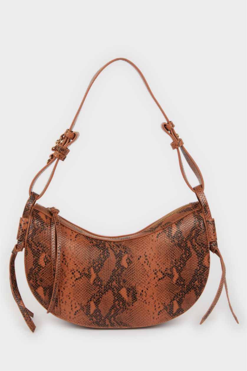 WOMAN Tan Woman Faux Leather Snakeskin Patterned Shoulder Bag
