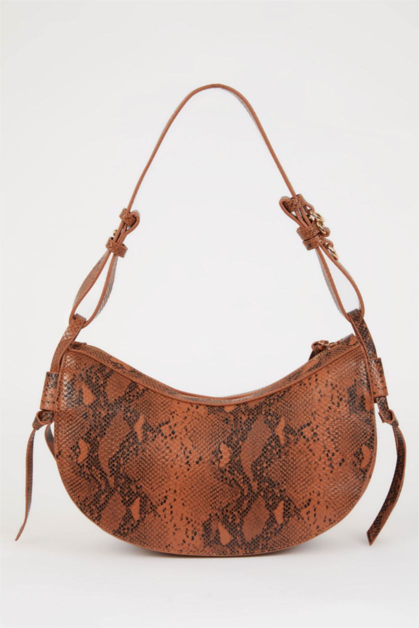 WOMAN Tan Woman Faux Leather Snakeskin Patterned Shoulder Bag