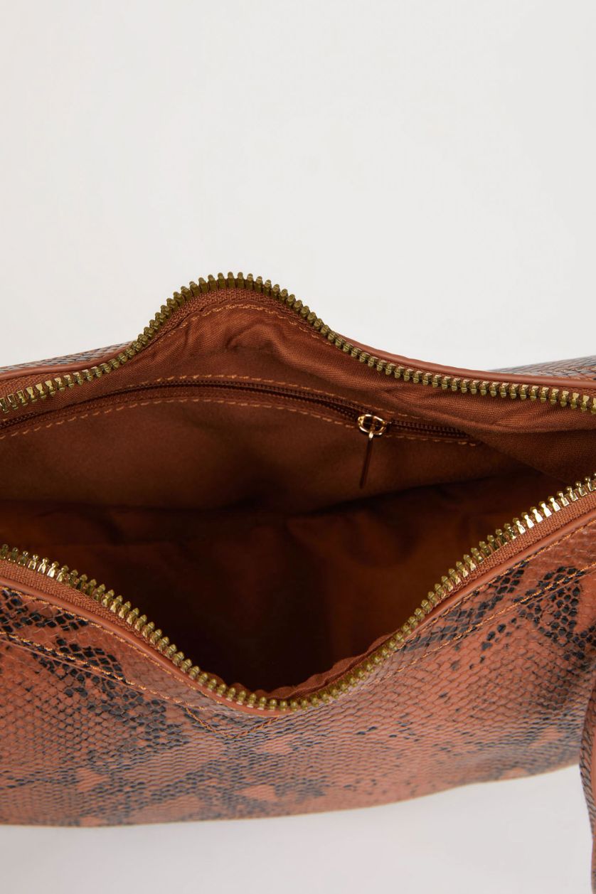 WOMAN Tan Woman Faux Leather Snakeskin Patterned Shoulder Bag